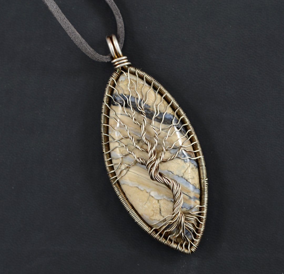Rare Mammoth Tooth Necklace Sterling Silver Tree Of Life pendant Handmade - 项链 - 宝石 灰色