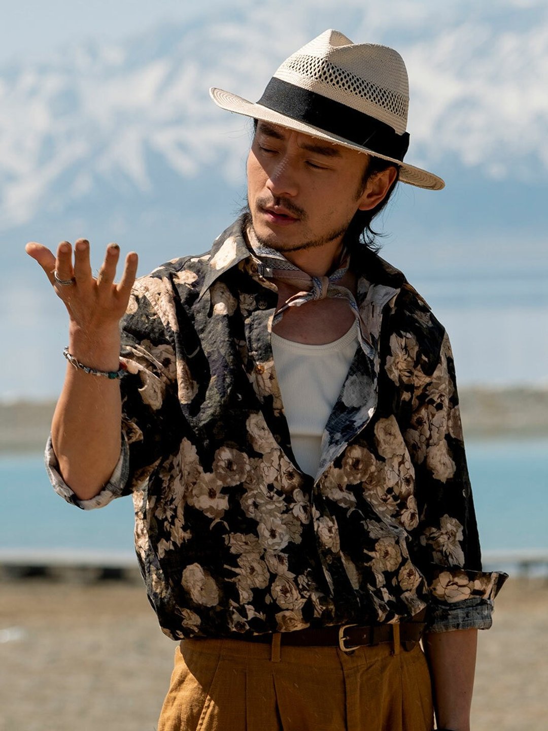 SOARIN英伦复古玫瑰印花休闲衬衫(2421C263) - 男装衬衫 - 棉 绿色