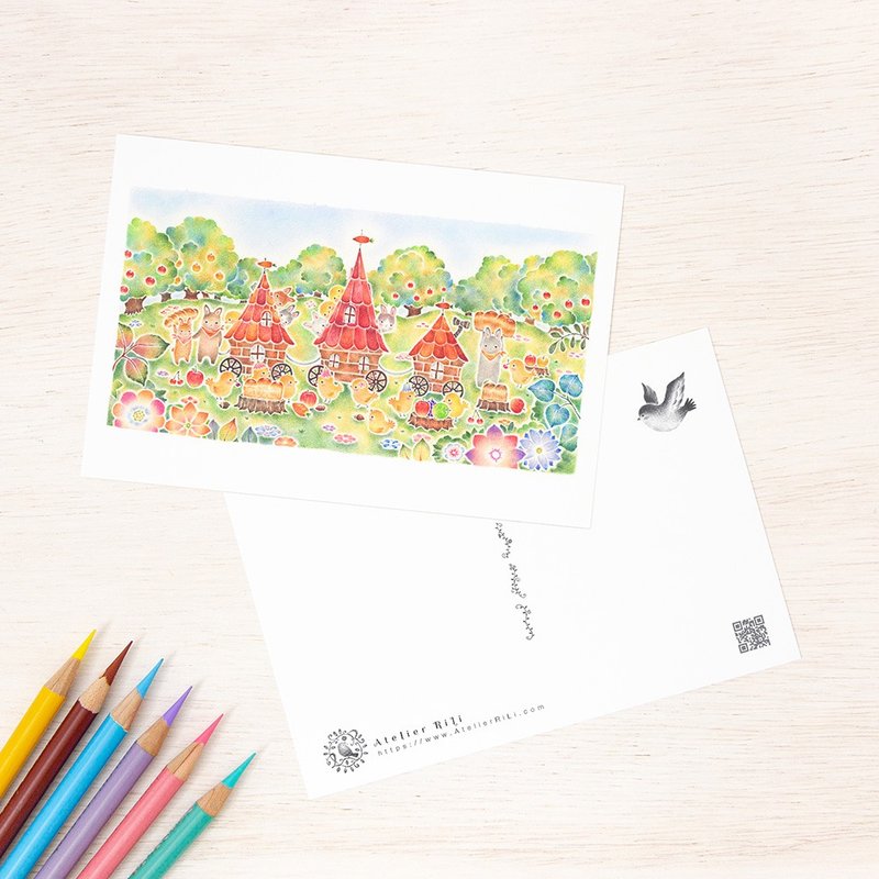 5枚セット。絵本のような。ポストカード "にんじんキャラバンのお昼ごはん" PC-355 - 卡片/明信片 - 纸 橘色