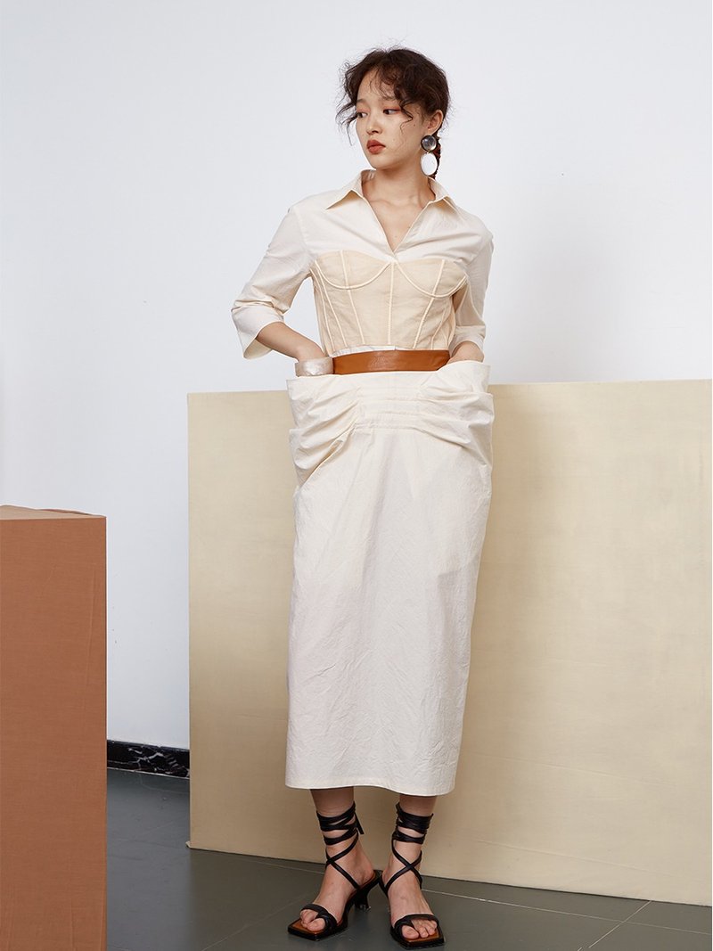 設計感半身裙女a字中長款高腰顯瘦開叉一步裙子夏季 - 裙子 - 其他材质 