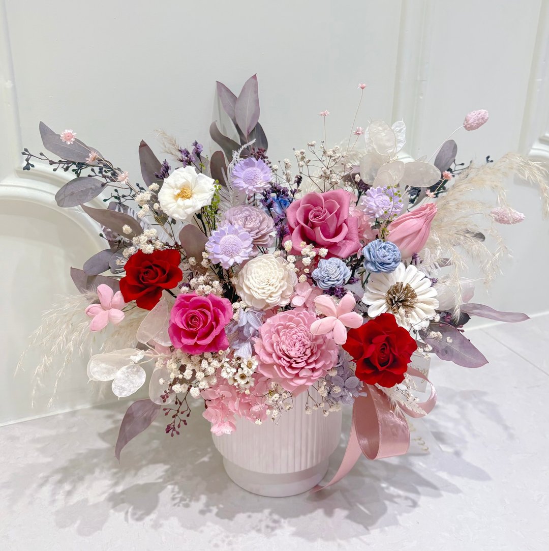 永生花花盆/开幕盆/贺礼/入宅/开店/生日/礼物 - 干燥花/捧花 - 植物．花 粉红色