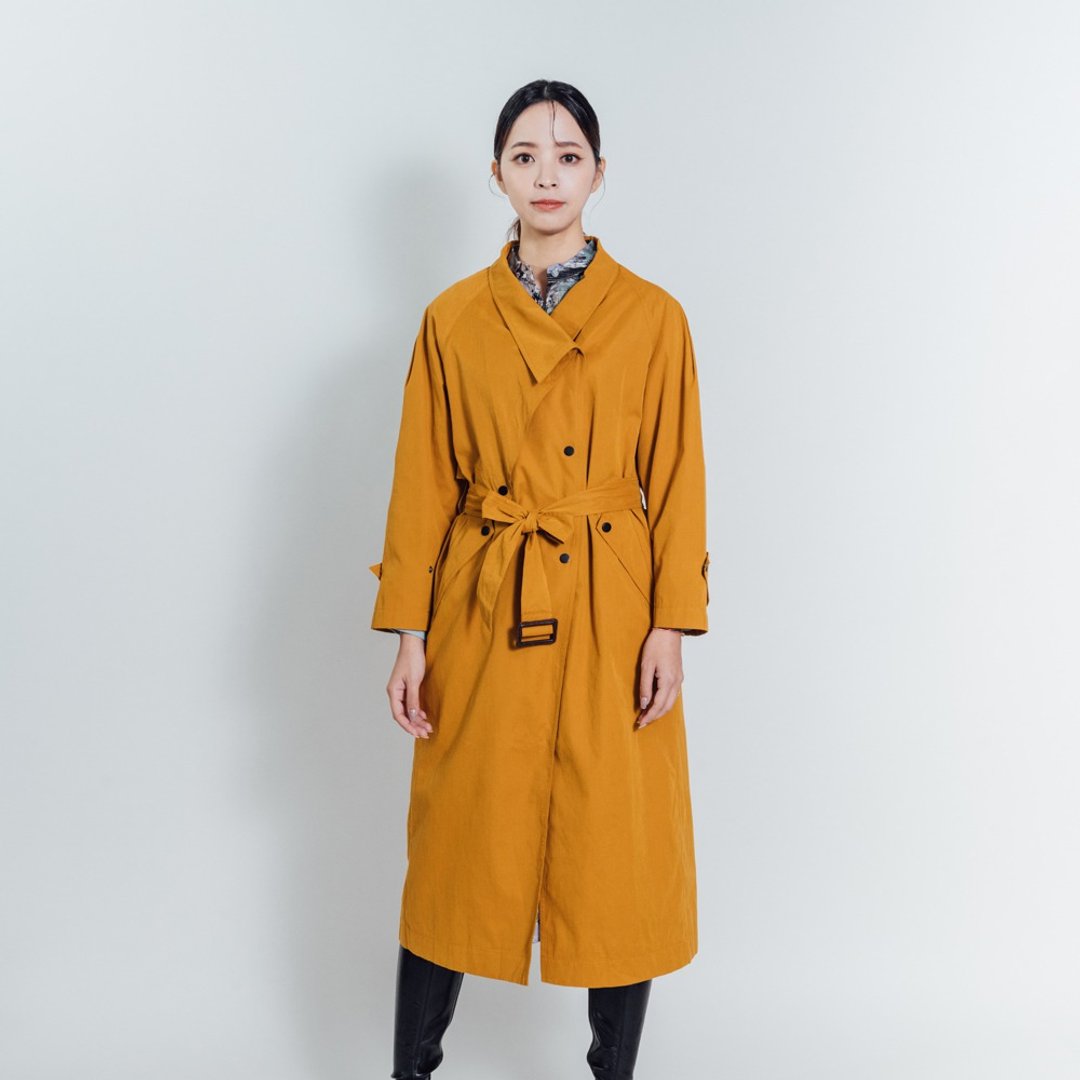 AVVJOY | 几何解构造型长版风衣长袖驼色 - 女装西装外套/风衣 - 其他材质 