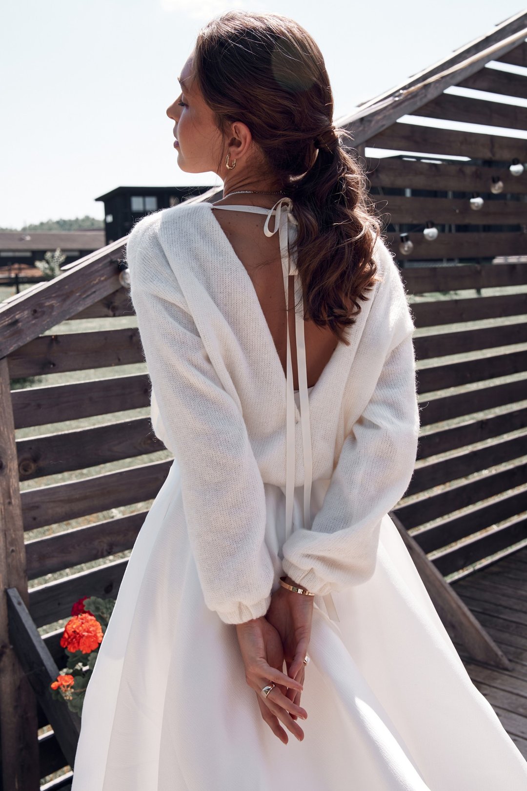 Bridal sweater, knitted ivory pullover, knitted bridal sweater with bow - 女装针织衫/毛衣 - 羊毛 白色
