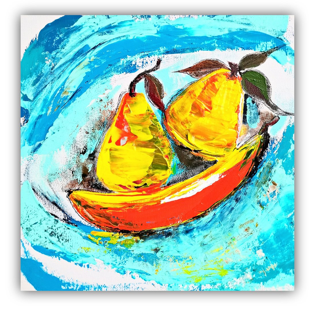 Pear Painting Still Life Original Art Food Artwork Fruit Small Wall Artwork - 海报/装饰画/版画 - 压克力 多色