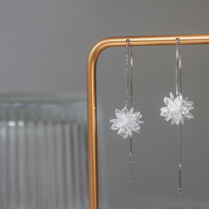 浪漫雪花 s925纯银耳环耳线 - 耳环/耳夹 - 纯银 透明