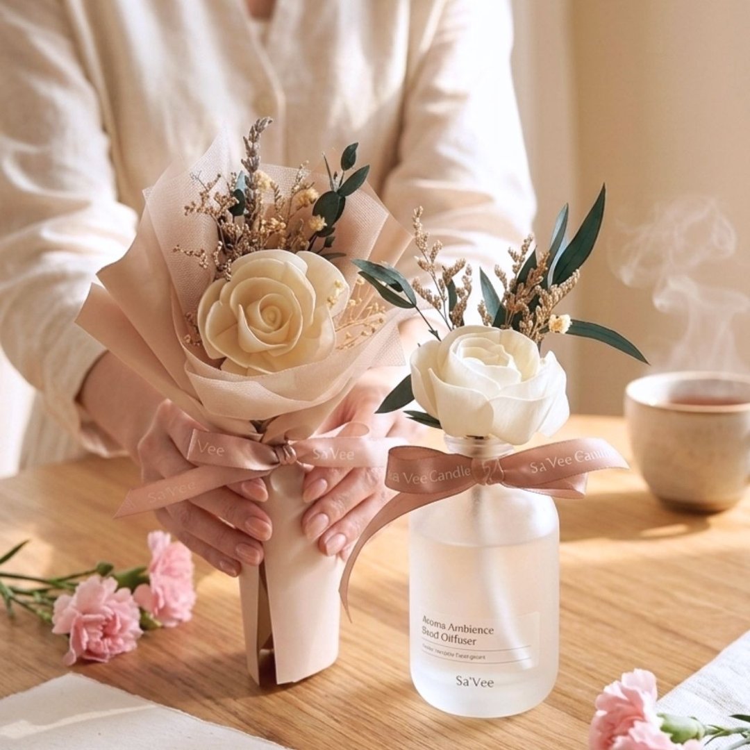 扩香花束香氛礼盒 Scented Bloom Giftset - 香薰/精油/线香 - 精油 咖啡色