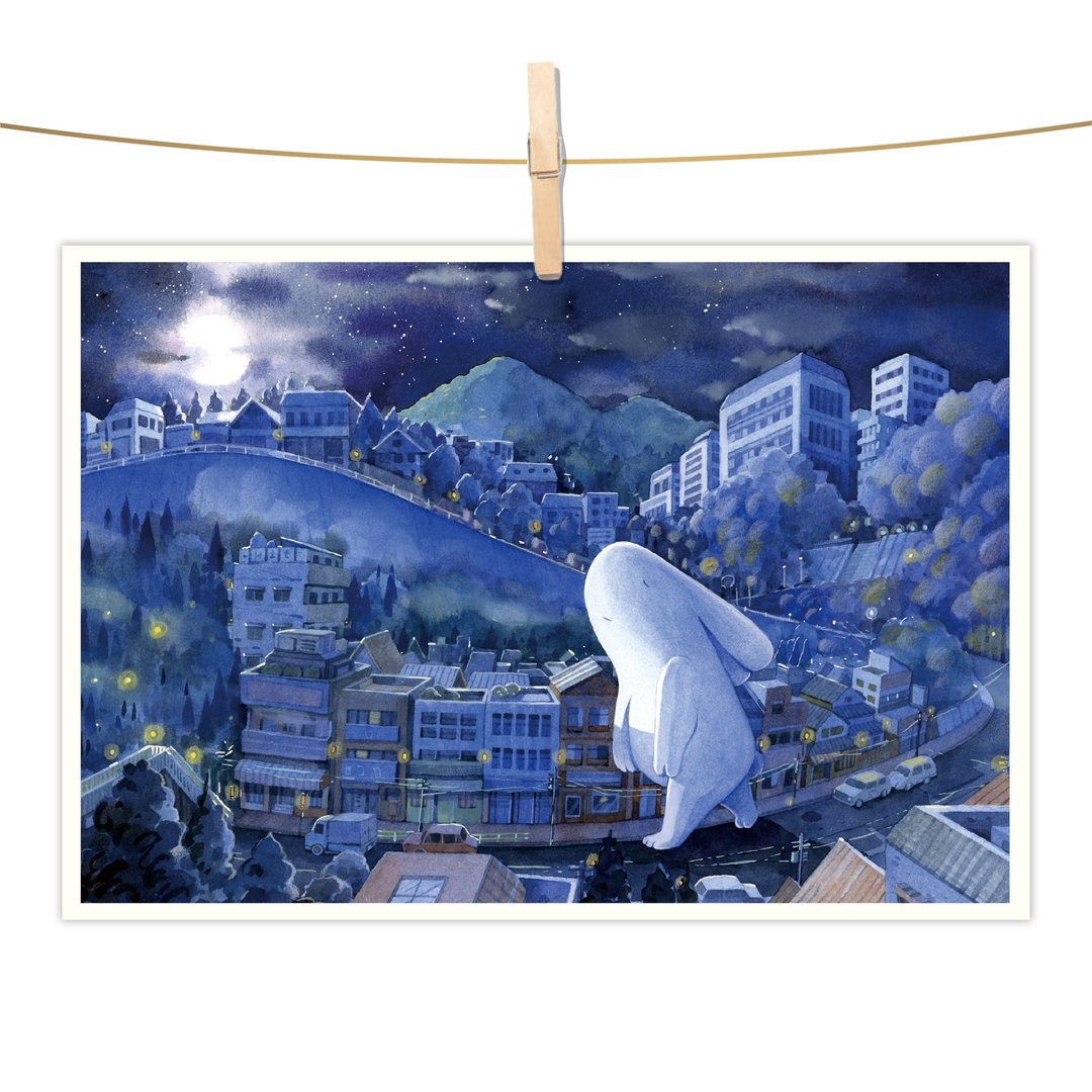 afu水彩插画明信片 - 梦游兔 - 卡片/明信片 - 纸 蓝色