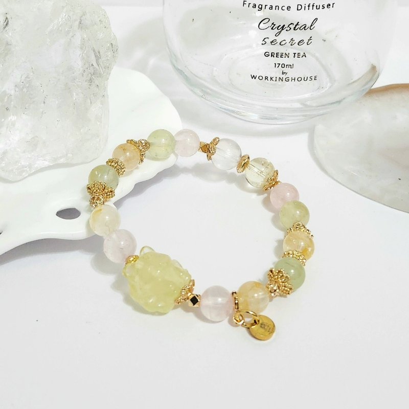 黄水晶九尾狐设计手链/招财助事业、招桃花之搭配水晶 - 手链/手环 - 水晶 粉红色