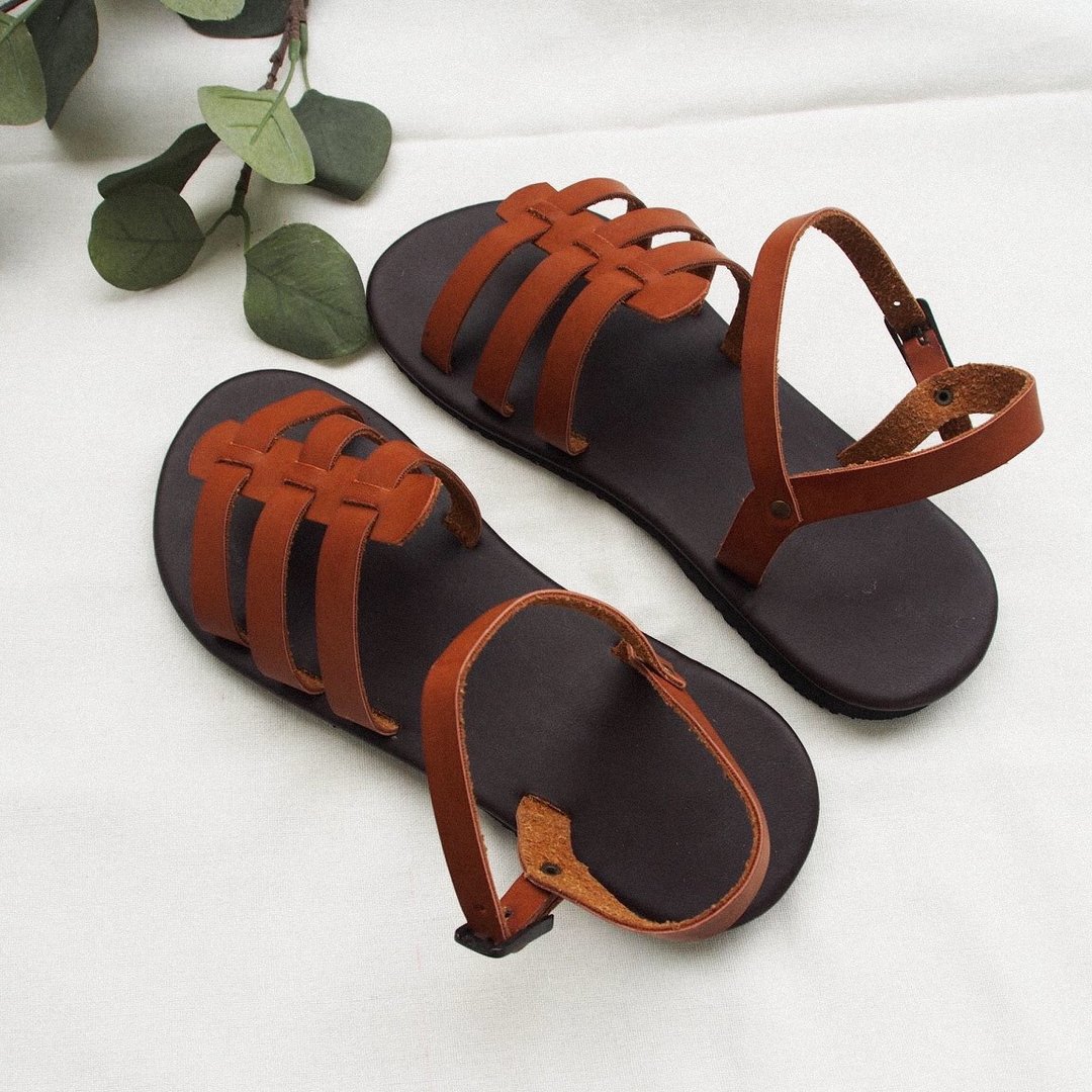 Ethnic Shoes Summer Shoes Sling back sandal Brown leather shoe boho sandal - 其他女款皮鞋 - 真皮 咖啡色