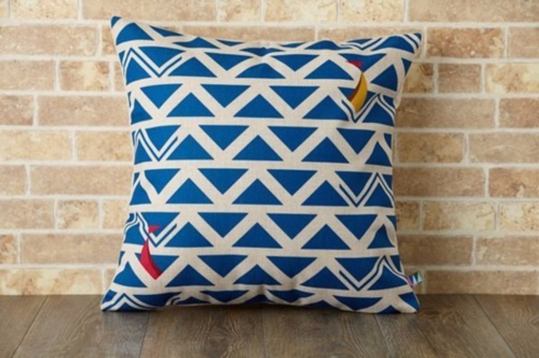 Cushion cover 45 × 45cm Kilim blue wave Natural Linen design jubileecushionkw010 - 摆饰 - 棉 