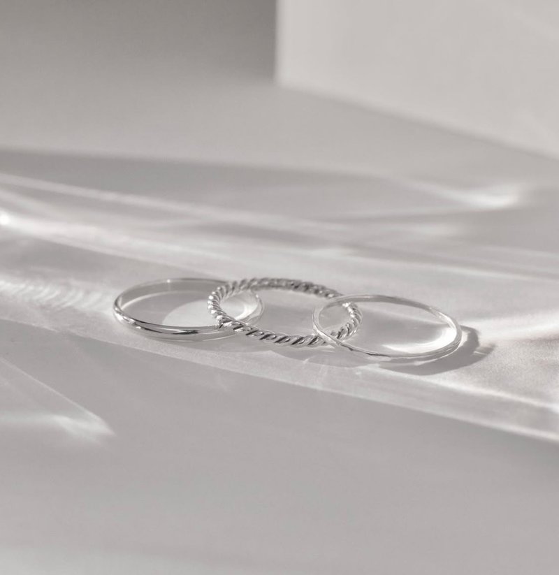 三入细戒-麻花戒、圆弧戒、水波戒 - 戒指 - 纯银 银色