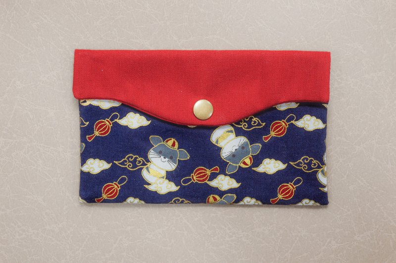 金鼠报喜布红包袋(蓝底+圆角折面) - 化妆包/杂物包 - 棉．麻 