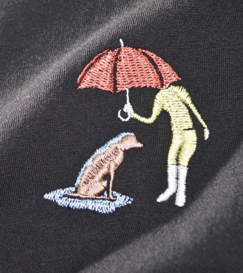 HypA 为狗撑伞 绣花 黑Tee / ASF13 - 男装上衣/T 恤 - 其他材质 黑色