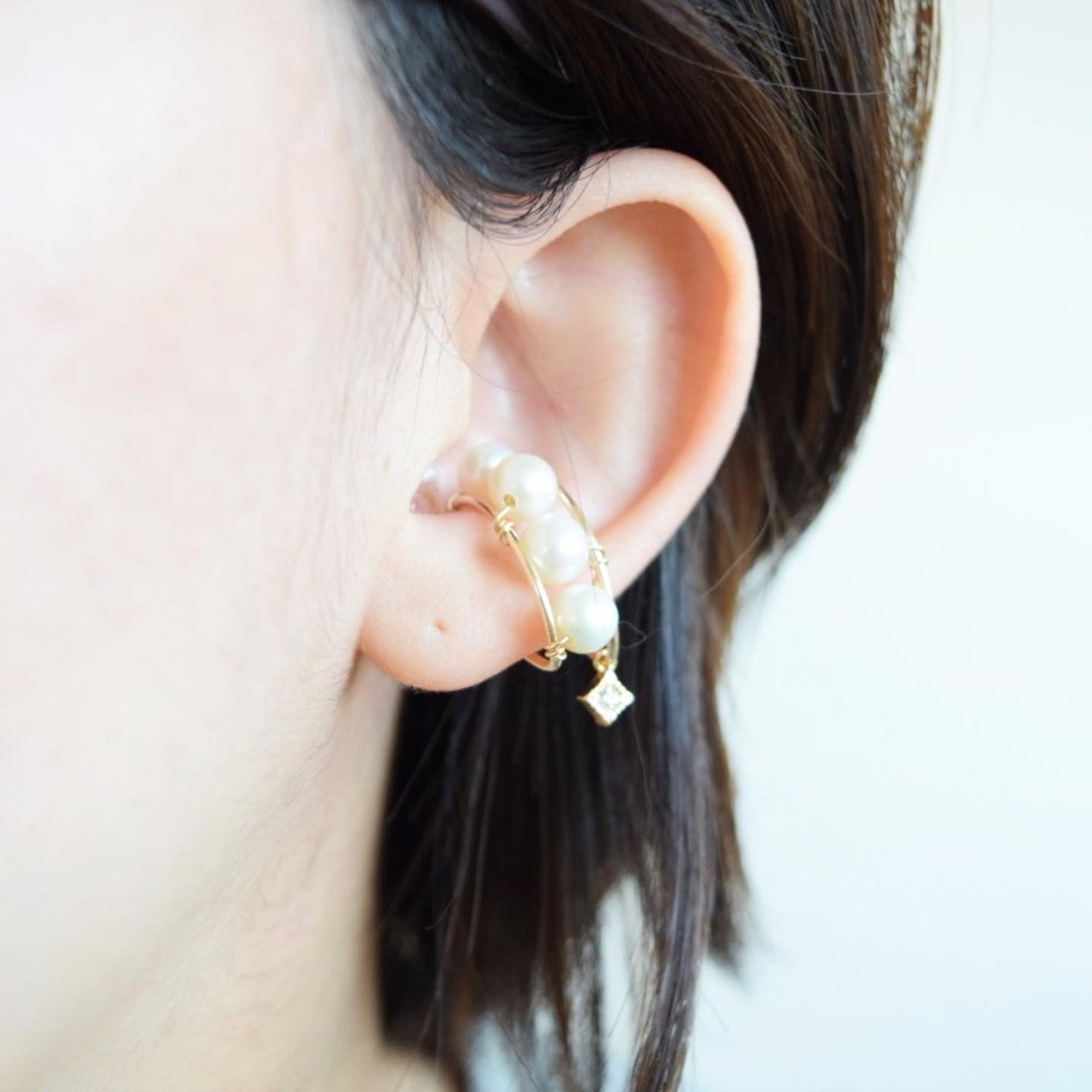 14KGF 淡水珍珠耳骨夹【单边 one ear】 - 袖扣 - 石头 白色