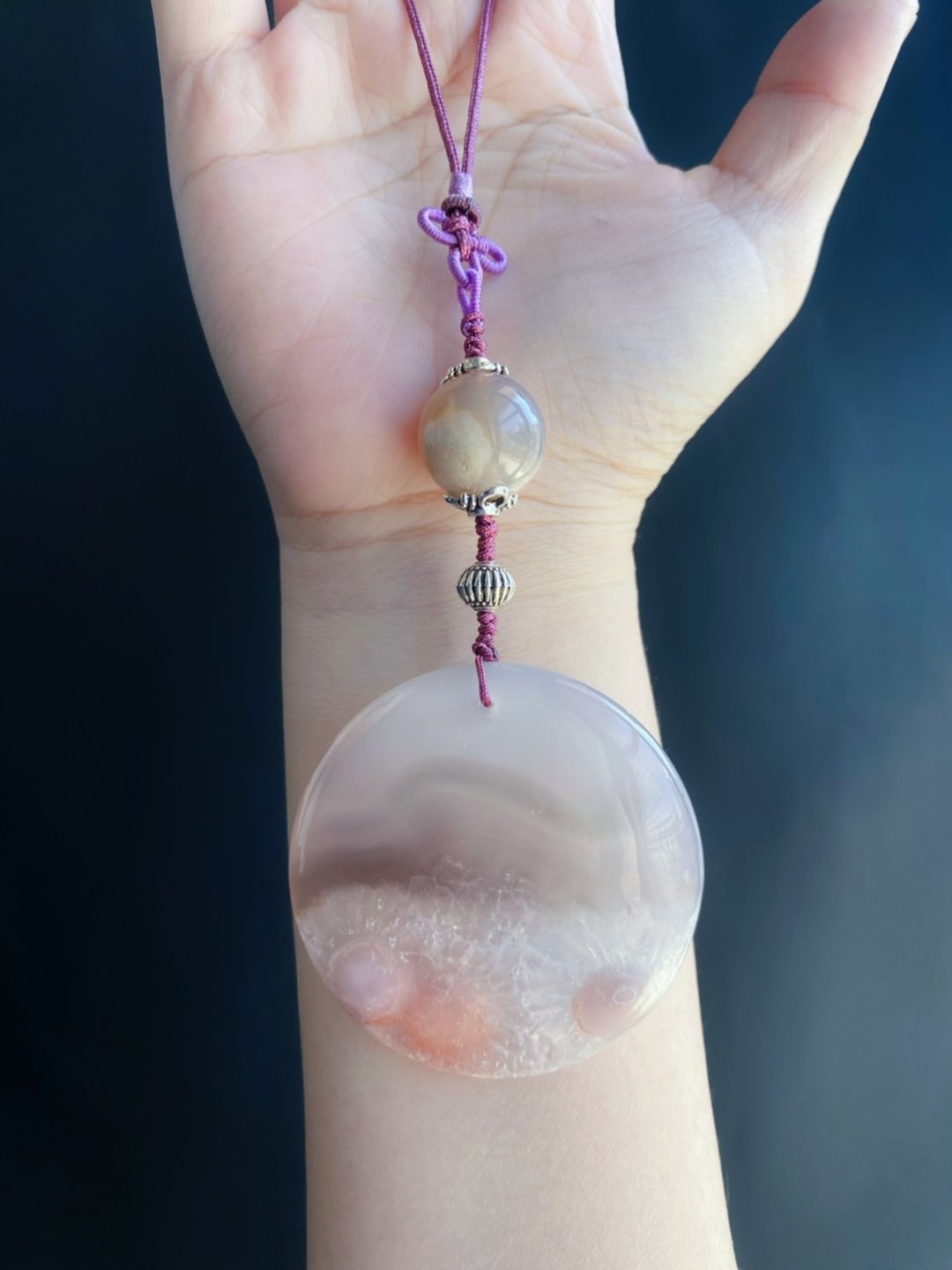 【售出】樱花玛瑙 爆晶灰冰紫 骚粉 水晶 吊饰 包挂 闺密 天然石 - 挂绳/吊绳 - 水晶 紫色