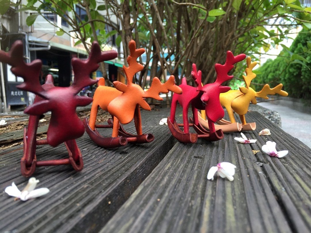 皮革制摇摇鹿 COLOR: 橘 / 最疗愈的圣诞礼物 - 其他 - 真皮 橘色
