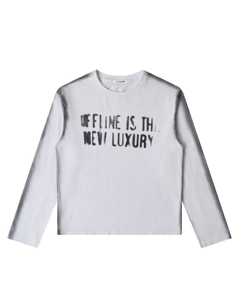 PLACEBO UNISEX OFFLINE WHITE LONG SLEEVE - 女装 T 恤 - 棉．麻 白色