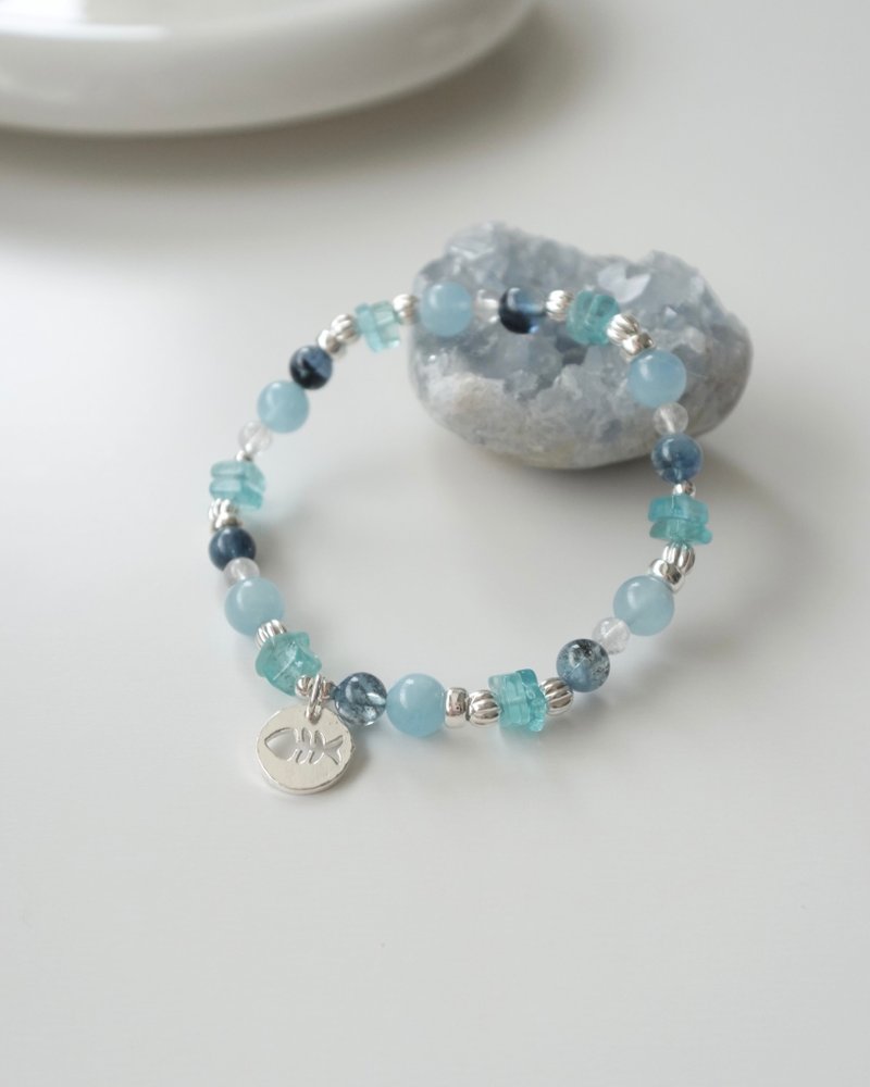 Aqua Drift/魔鬼海蓝宝 海蓝宝 蓝磷灰 白水晶/水晶手链 定制化 - 手链/手环 - 水晶 蓝色