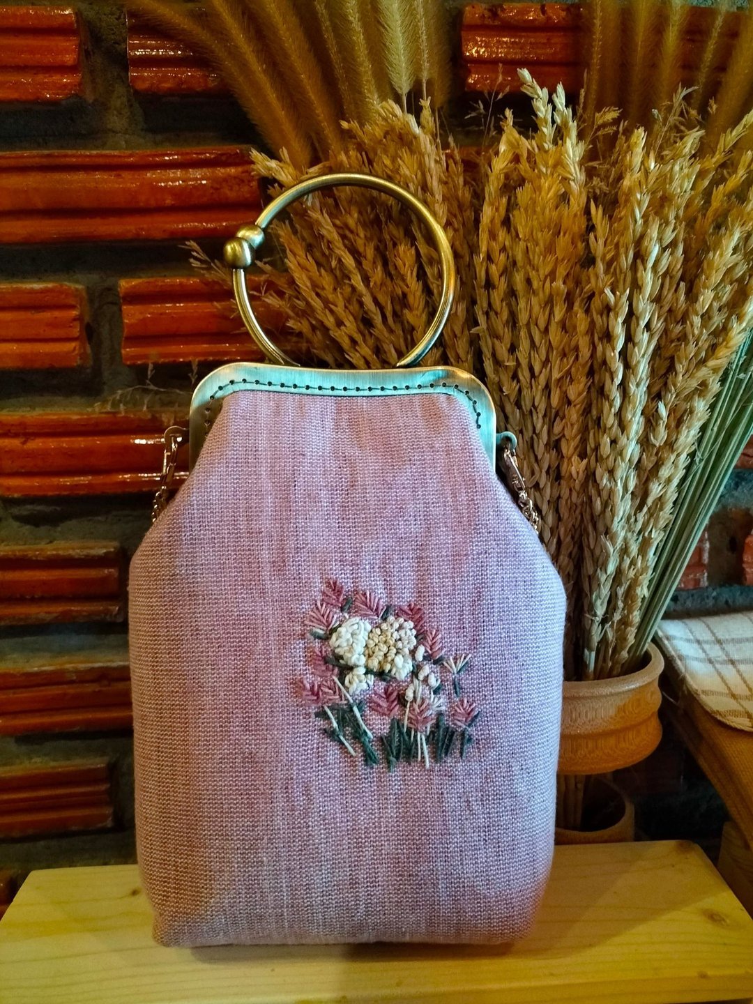 Bangle-shaped pick-pocket bag - 手提包/手提袋 - 棉．麻 粉红色