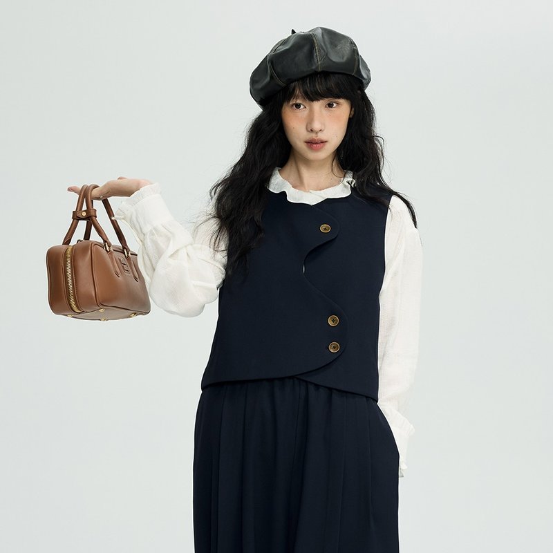 藏青设计感马甲|马甲|背心|秋款|Sora-1898 - 女装背心 - 其他人造纤维 
