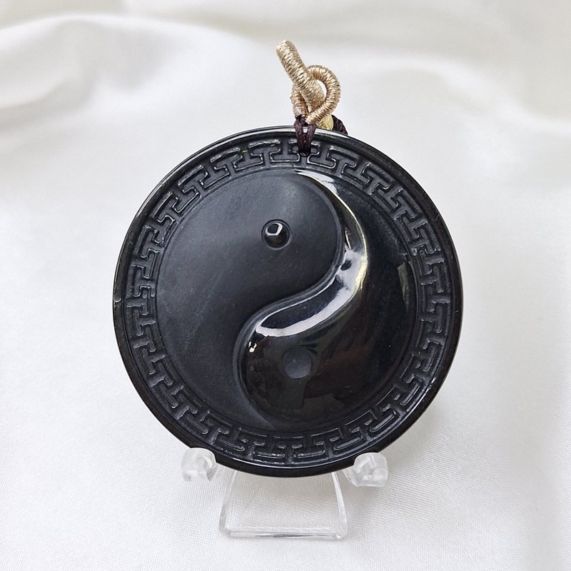 老料墨翠 太极 避邪 吊坠 挂饰 | 天然缅甸玉A货翡翠 - 项链 - 玉石 