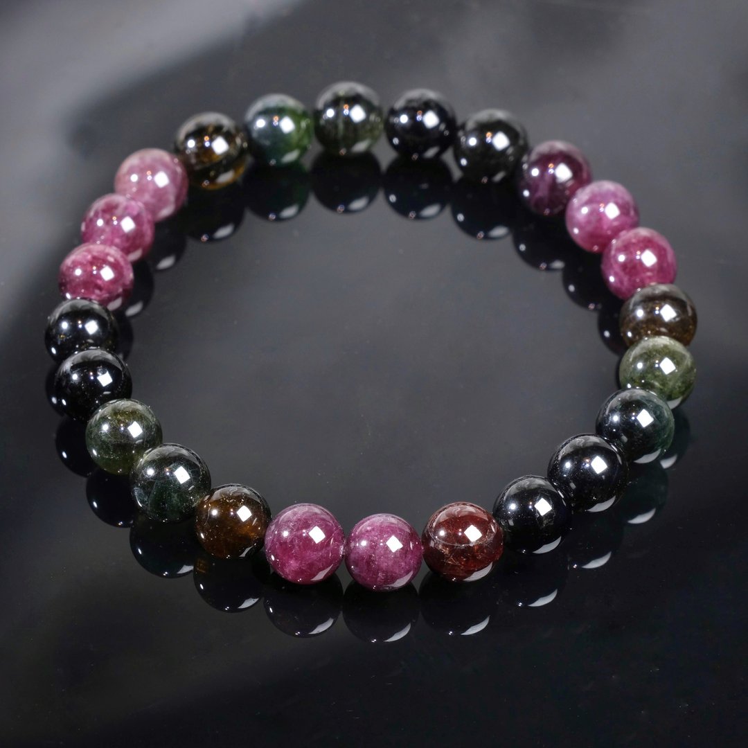 一图一物│#533 7.5mm 黑玫瑰碧玺水晶手链 黑美人碧玺 开运饰品 - 手链/手环 - 水晶 多色