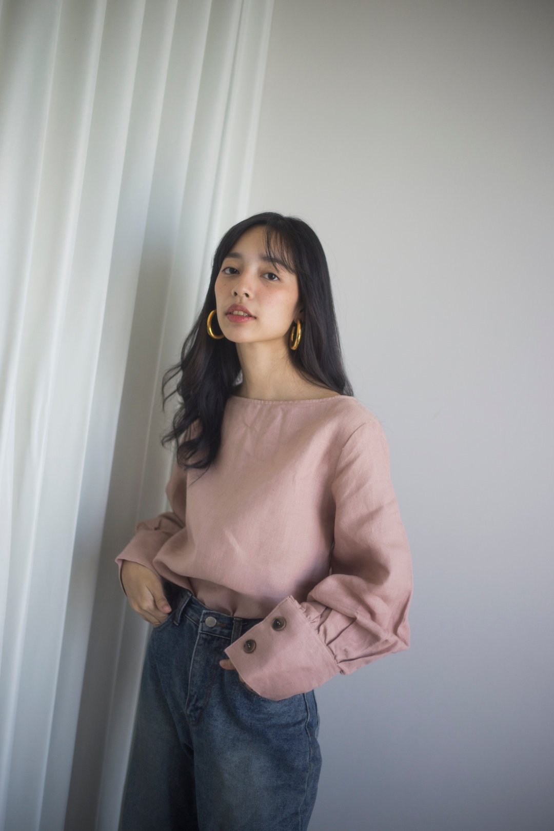 Linen bateau neck blouse in Dusty Pink - 女装上衣 - 亚麻 粉红色