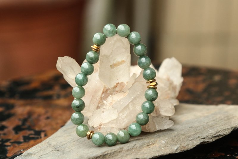 【手环系列】7.8mm+ 缅甸无优化翡翠手环 缀黄铜 (欢迎定制) - 手链/手环 - 宝石 绿色