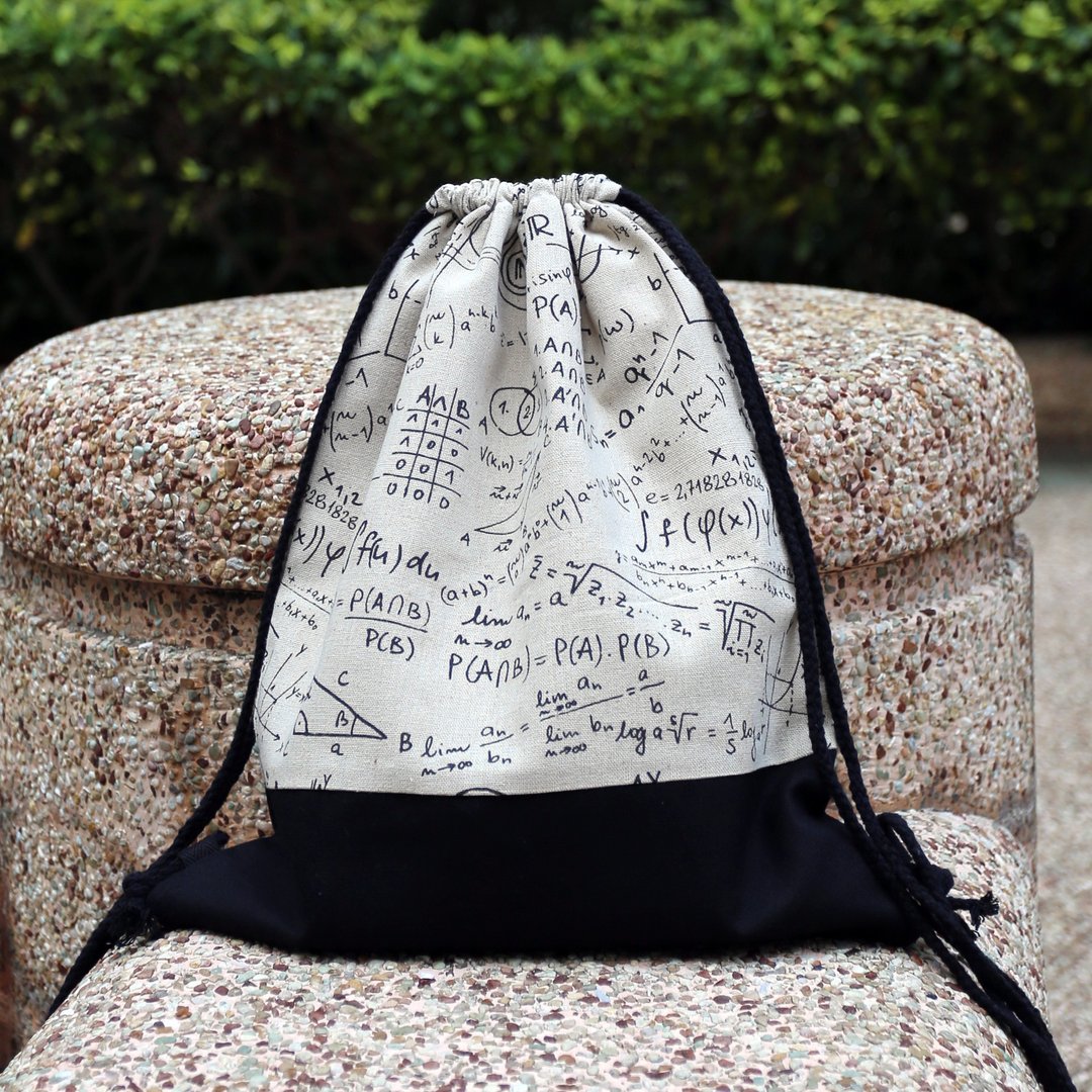 SALE 束口后背包/束绳包/束口袋 ~ 数学方程式(B54) RS/L1 - 束口袋双肩包 - 棉 黑色