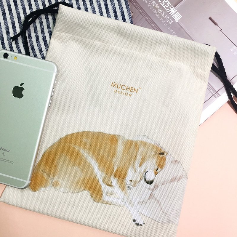 睡睡平安小柴/加厚束口包(手绘狗狗手机袋.化妆包.小包)/圣诞节礼物 - 化妆包/杂物包 - 其他材质 黄色