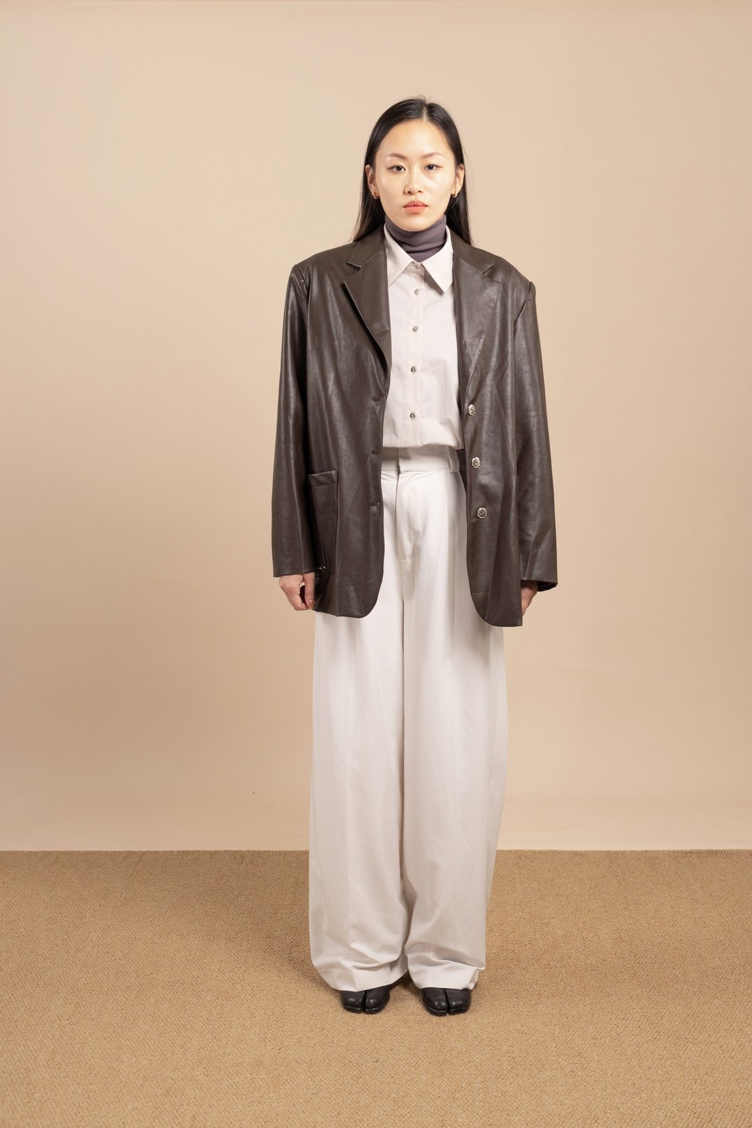 单排钮扣西装皮褛 Single-breasted blazer - 女装西装外套/风衣 - 其他材质 咖啡色