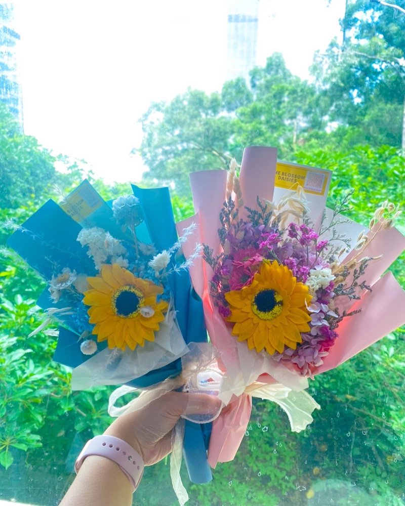 迷你粉蓝太阳花花束 - 干燥花/捧花 - 植物．花 