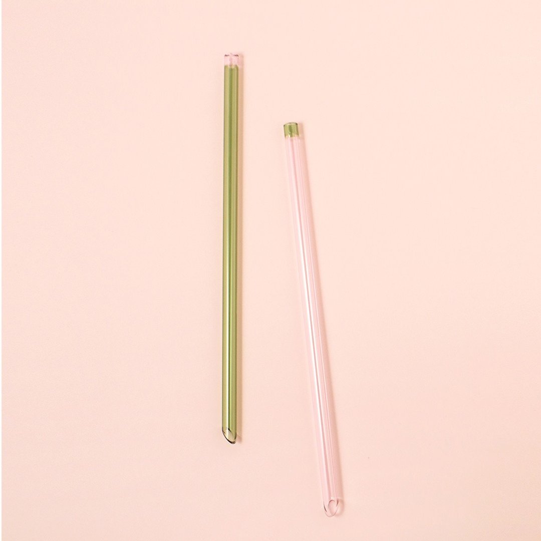 好玻 GOODGLAS | 双色吸管单入组-粉&绿/直身款 - 环保吸管 - 玻璃 透明