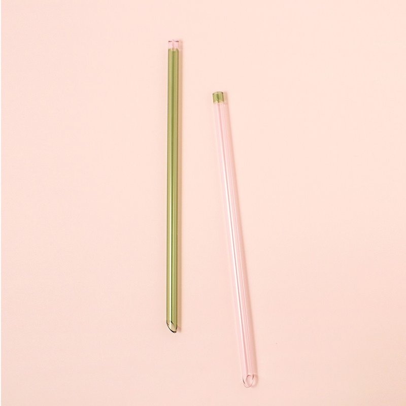 好玻 GOODGLAS | 双色吸管单入组-粉&绿/直身款 - 环保吸管 - 玻璃 透明