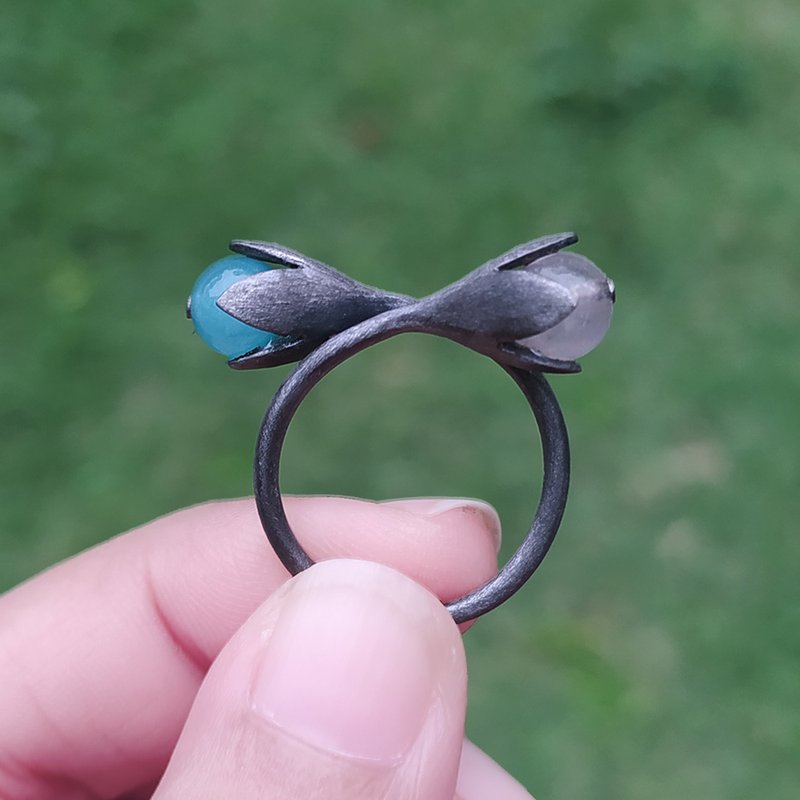 【雙11折扣】Silver ring, Lucky stone , adjustable ring ,Rose Quartz , Aquamarine - 戒指 - 纯银 