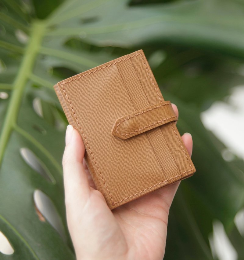 皮革diy材料包/完成品 十字纹皮带搭扣两折卡套 证件套 免费刻字 - 皮件 - 真皮 