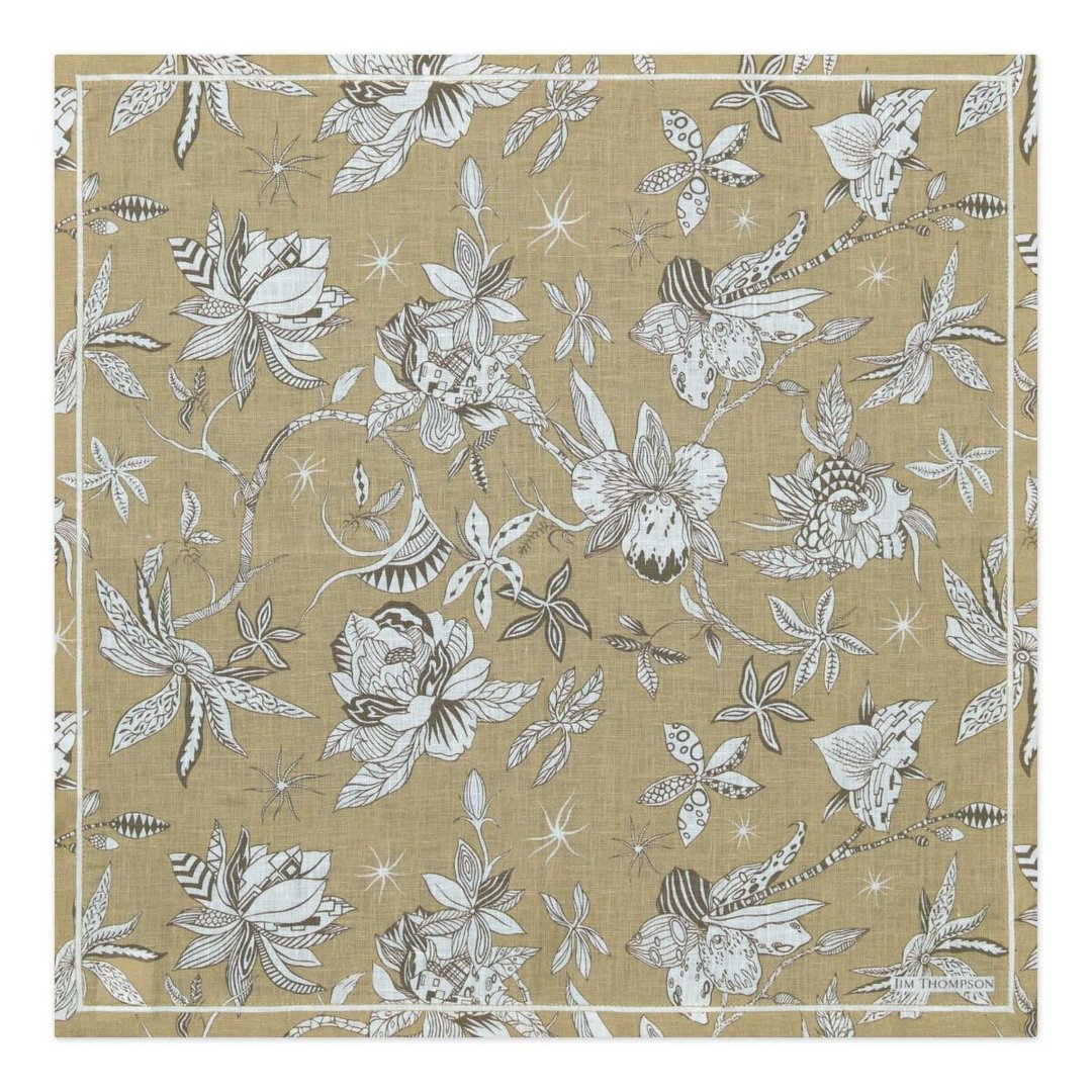 泰国 方巾 Orchid and Spike Linen Napkin - Beige - 手帕/方巾 - 亚麻 卡其色