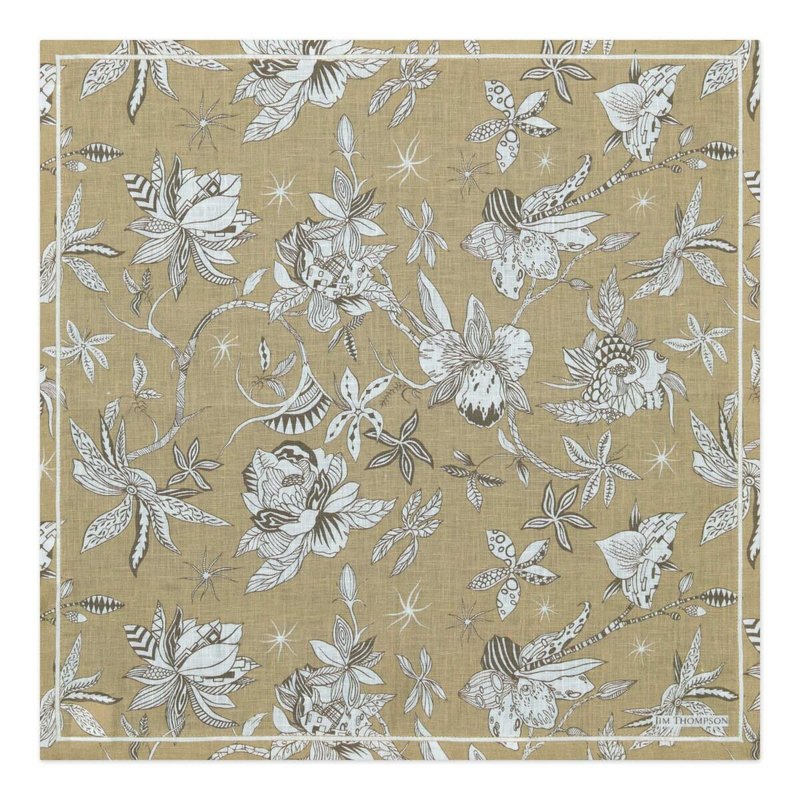 泰国 方巾 Orchid and Spike Linen Napkin - Beige - 手帕/方巾 - 亚麻 卡其色
