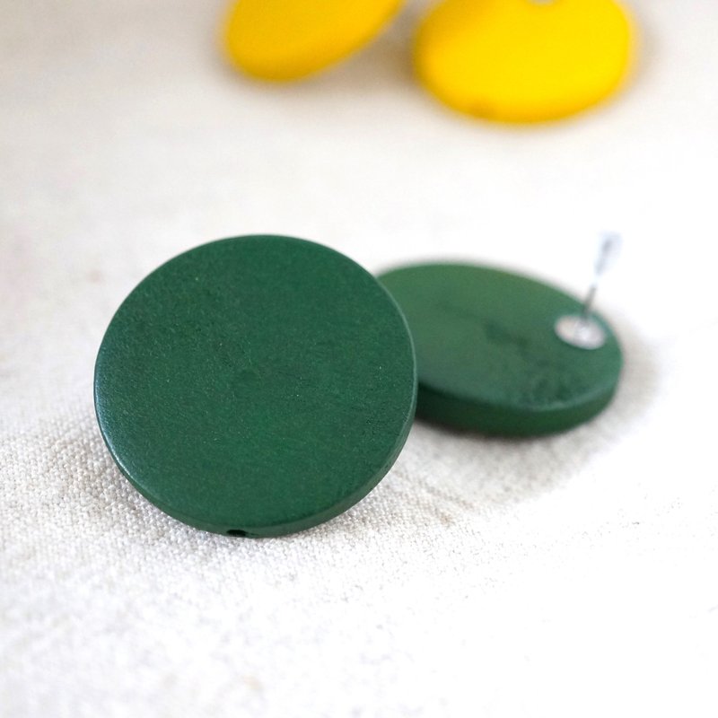 ITS-228【木质系列耳环・美好时光】黄绿没有红 - 耳环/耳夹 - 木头 绿色