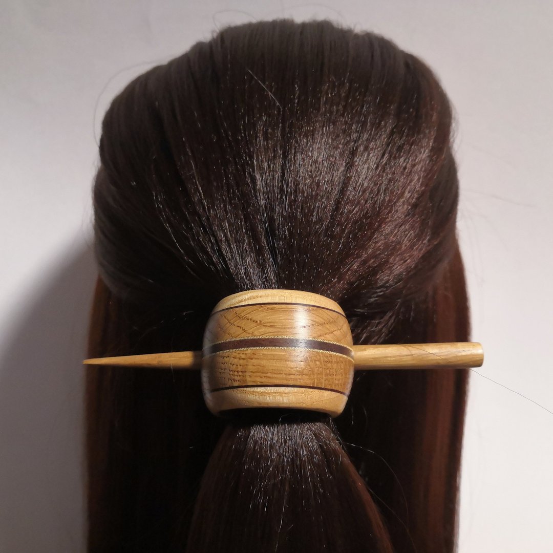 Wooden hairpin in the form of a ring with a stick. Handmade hairpin. - 发饰 - 木头 咖啡色