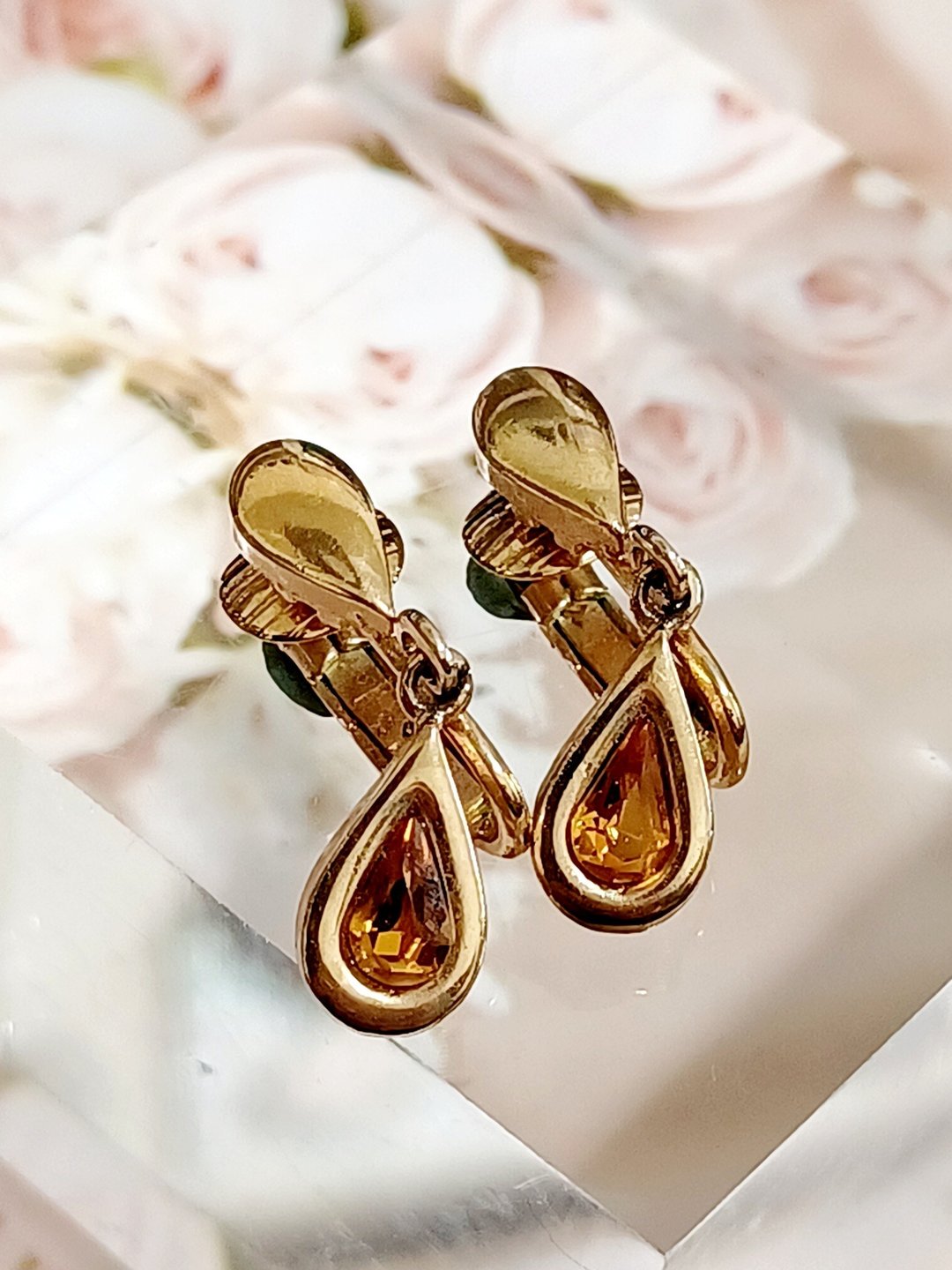 vintage jewelry  AVON  古董生日石系列 黄水晶 夹式耳环 - 耳环/耳夹 - 其他金属 