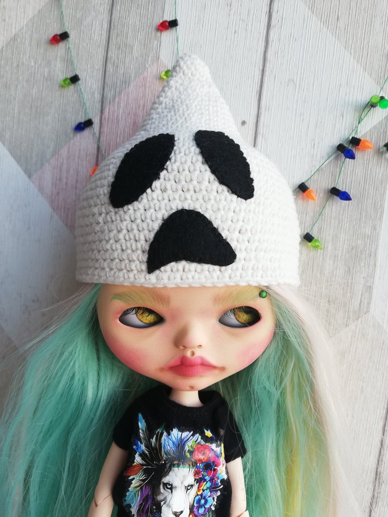 Blythe 帽子钩针编织白色幽灵 - 玩偶/公仔 - 棉．麻 白色