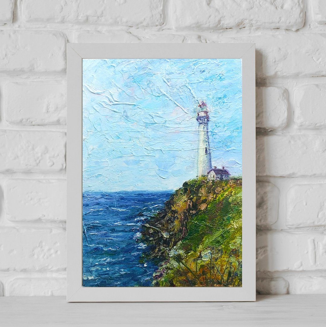 灯塔画 海景原创艺术品 沙滩画 蓝色海墙艺术 - 墙贴/壁贴 - 木头 蓝色