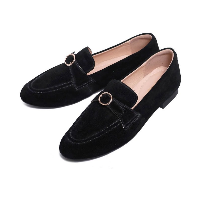 都会优雅圆扣超软Q乐福鞋麂皮黑 - 女款牛津鞋/乐福鞋 - 真皮 黑色