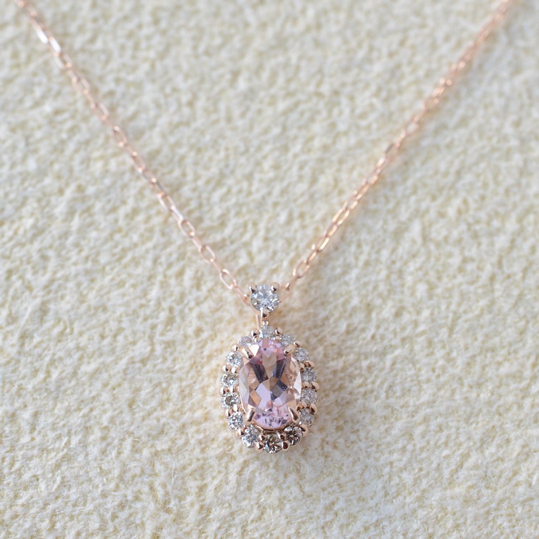 天然粉红摩根石 Pink Morganite 钻石项链 18K粉红金 日本制造 - 项链 - 钻石 