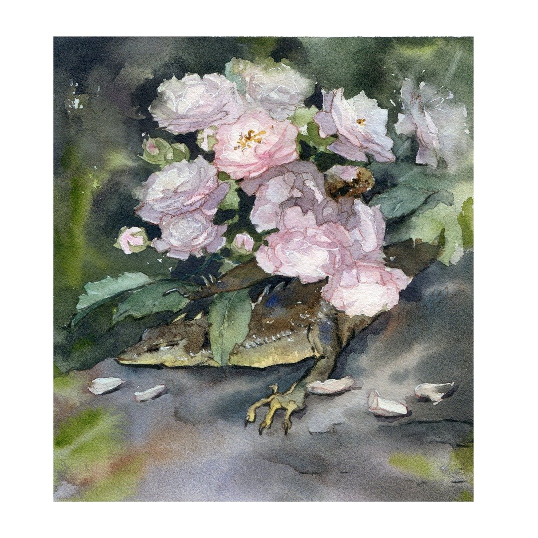 Little dragon Original fantasy art Watercolor painting by Yulia Evsyukova - 海报/装饰画/版画 - 纸 绿色