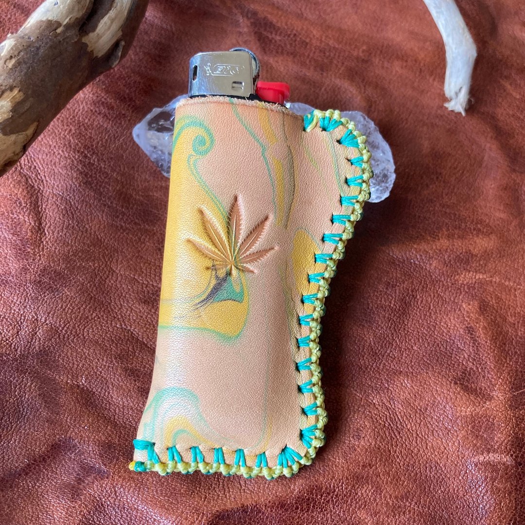 -Weed- 大理石花纹皮革 Bic 打火机套 - 其他 - 真皮 黄色
