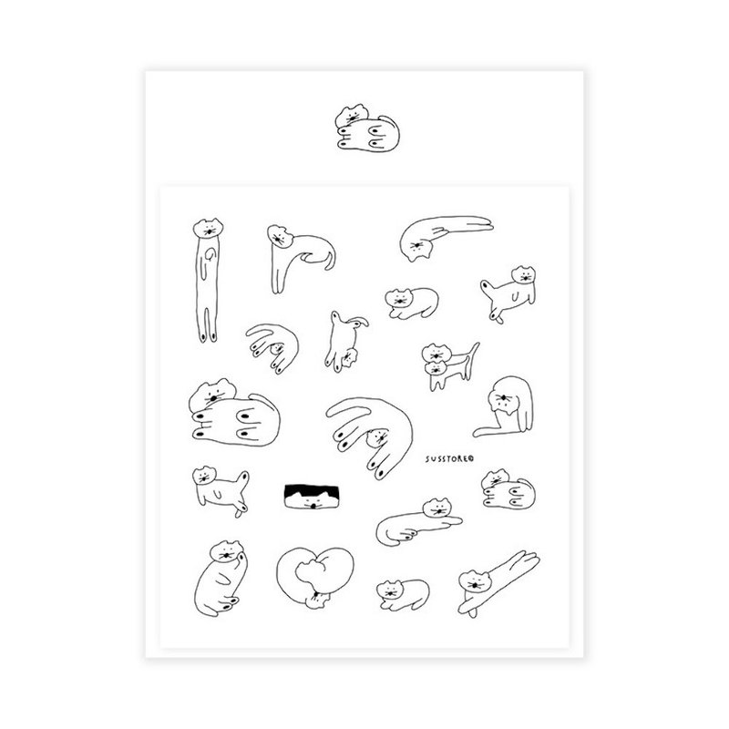现货 - 韩国品牌 SUSSTORE - 身体软 Q 的猫 可重复黏贴透明贴纸 - 贴纸 - 其他材质 白色