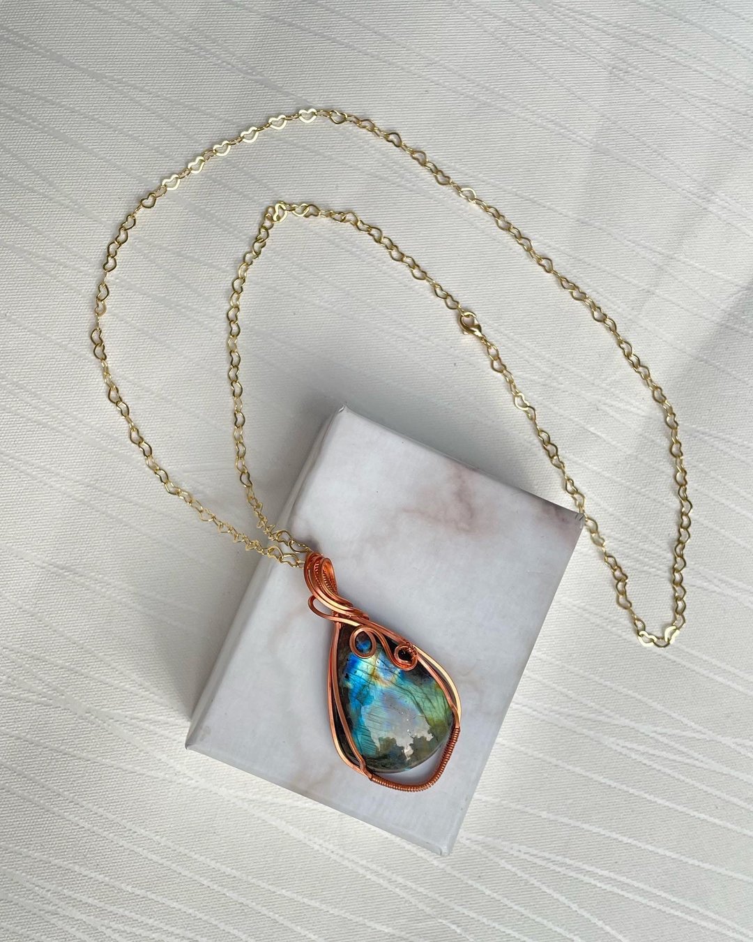 wire wrapping 拉长石 铜线 绕线 吊堕 - 项链 - 铜/黄铜 金色