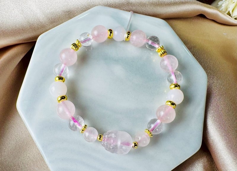 粉恋招财 粉水晶貔貅 白水晶 琉璃 水晶手链 好运能量 爱 幸福 - 手链/手环 - 水晶 粉红色